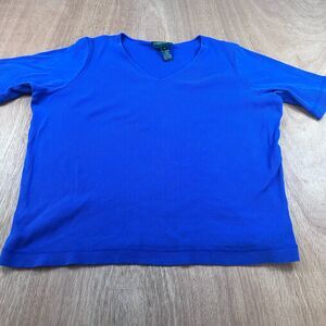 Lauren Ralph Lauren Ribbed Top Womens 1X Blue Short Sleeve Spring